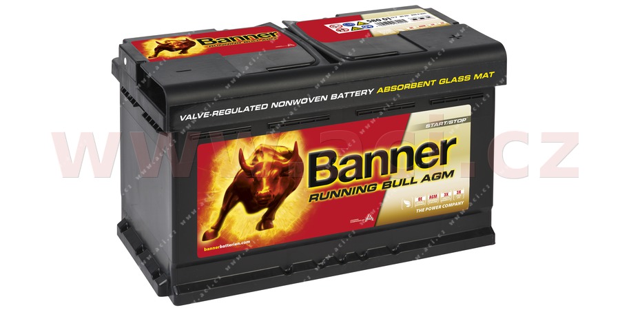 80Ah baterie, 800A, prav  BANNER RUNNING BULL AGM 315x175x190