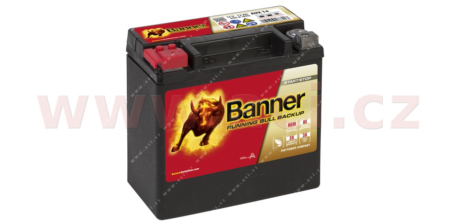 12Ah baterie, 200A, prav BANNER RUNNING BULL AGM BACKUP 150x88x